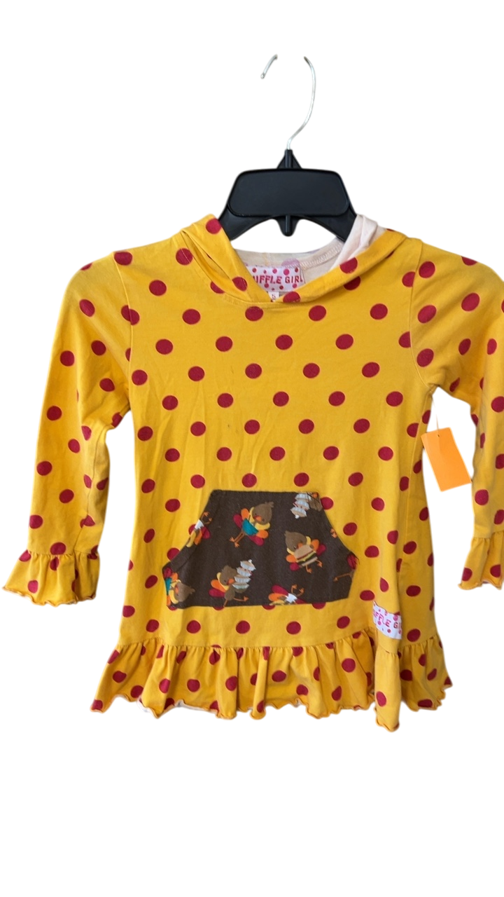 YOUTH Ruffle Girl T-Shirt 5 Yellow with red polka dots