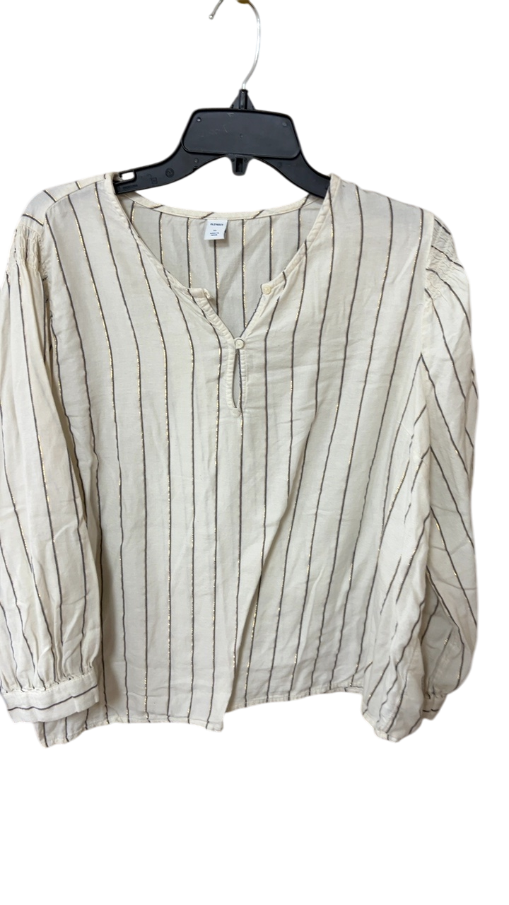 Old Navy Blouse XL Beige with gold and dark brown stripes