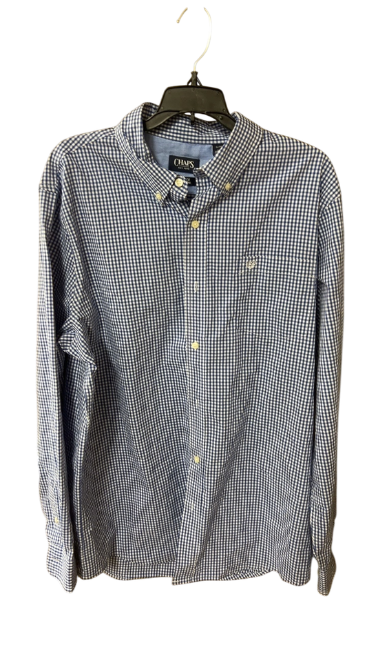 CHAPS Shirt MENS XL Navy Blue and White Checkered