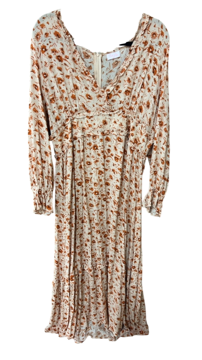 Pink Lily Dress XL Beige with Brown Floral print