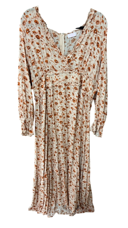 Pink Lily Dress XL Beige with Brown Floral print