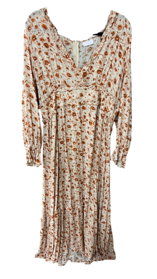 Pink Lily Dress XL Beige with Brown Floral print