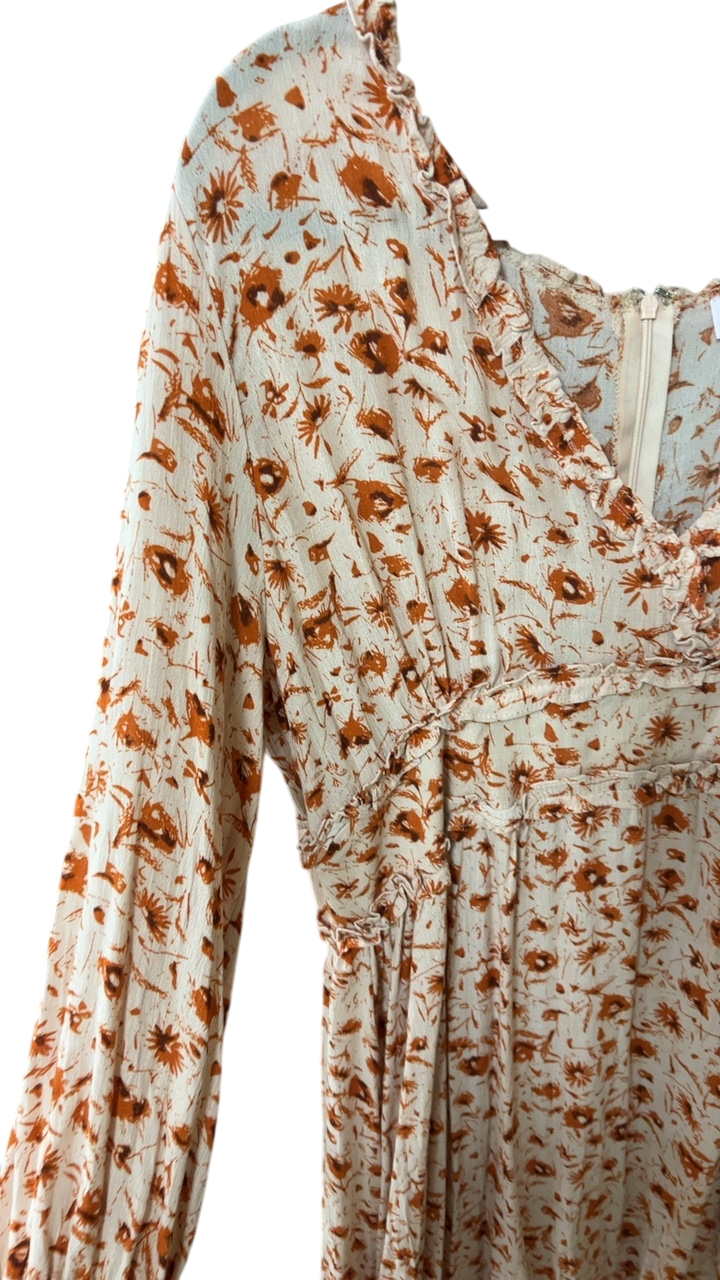 Pink Lily Dress XL Beige with Brown Floral print