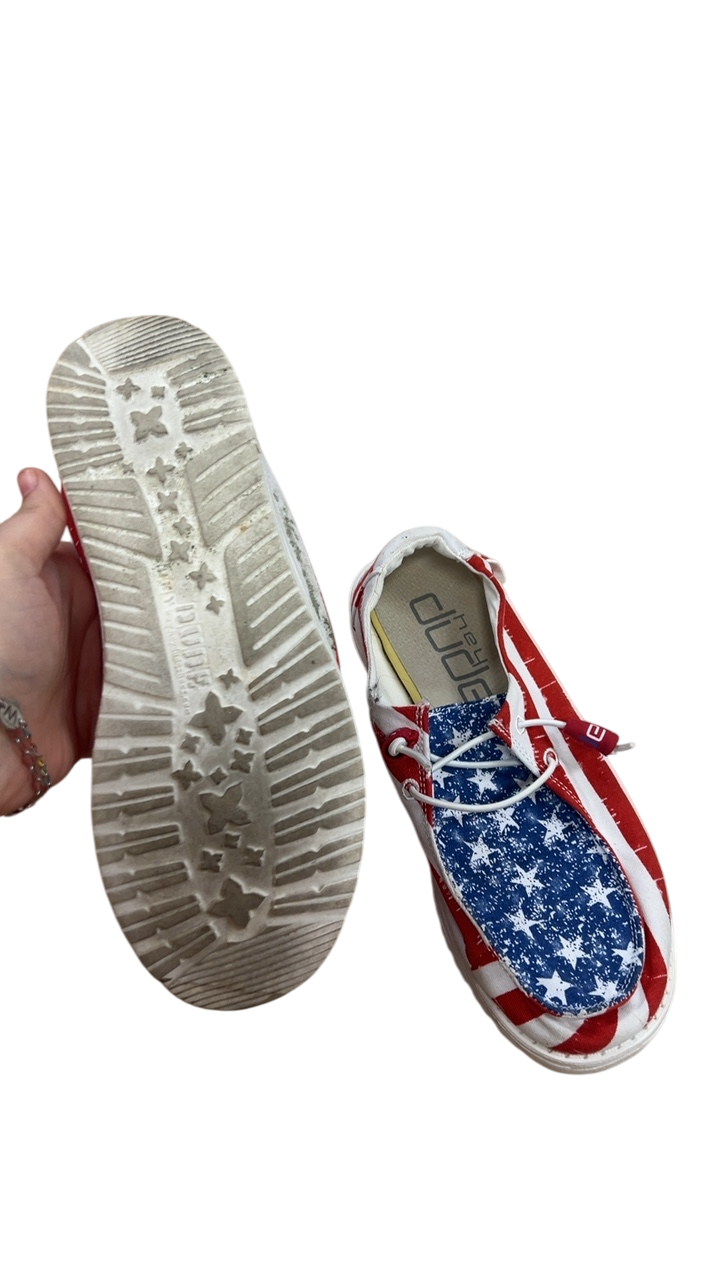 Hey Dude Sneakers 8 Red, White, Blue
