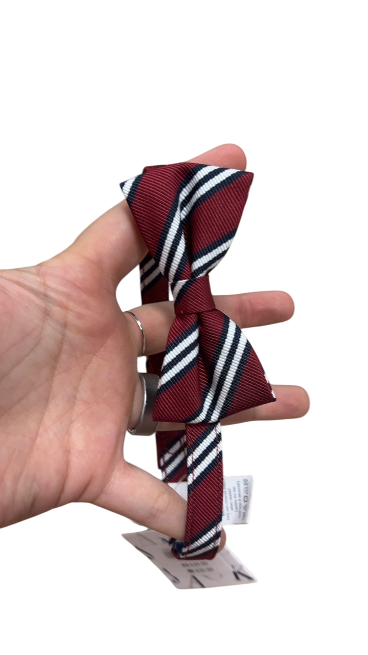 Unbranded Bow Tie YOUTH Burgundy with black, white, and navy stripes