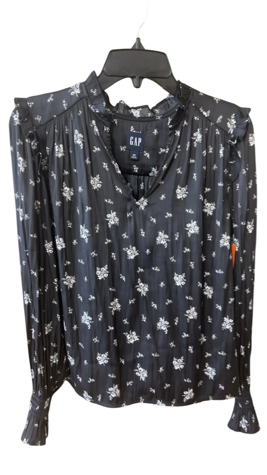 GAP Blouse XS Black with white floral pattern