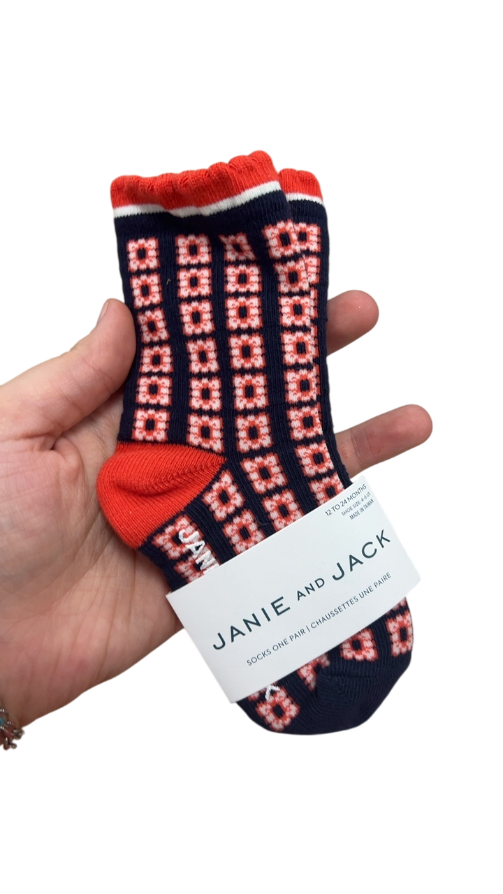 Janie and Jack Socks YOUTH 12-24m Navy blue, red, pink, white
