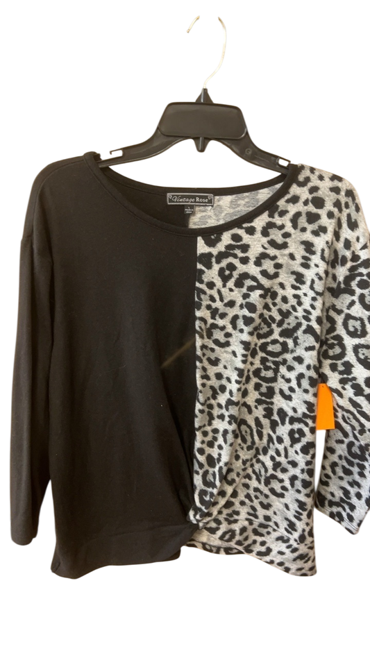 Vintage Rose Top Large Black and grey leopard print
