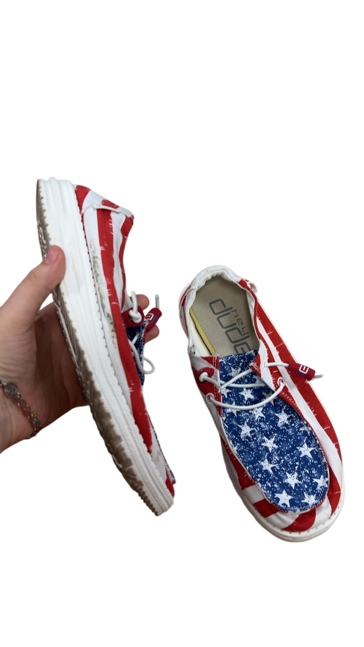 Hey Dude Sneakers 8 Red, White, Blue