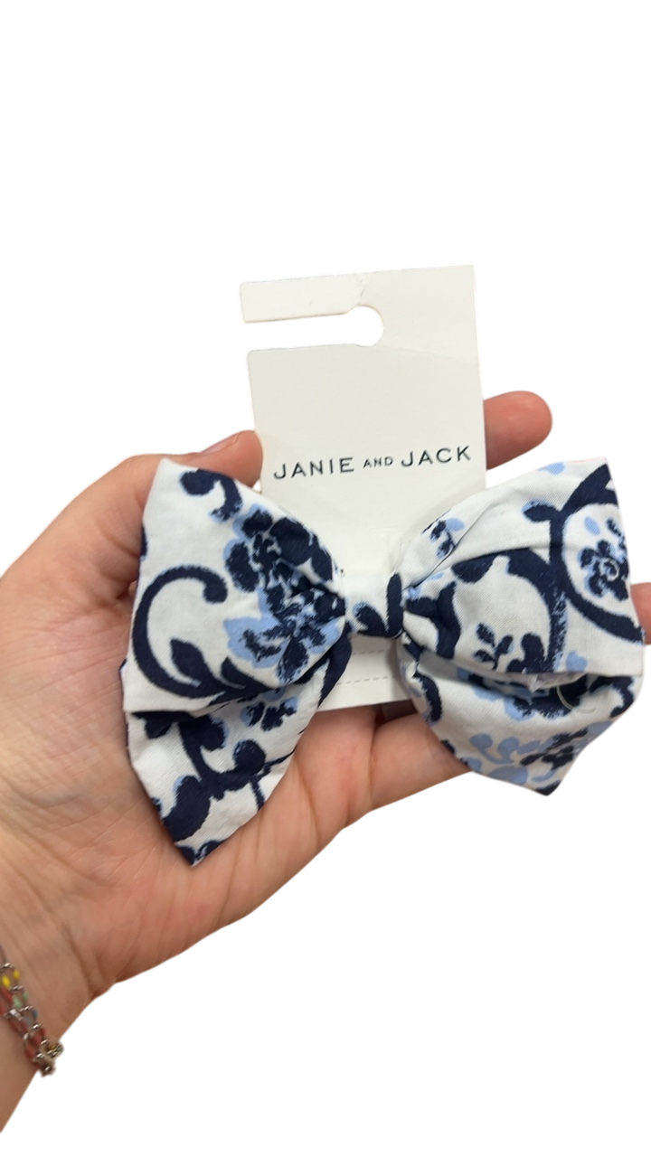 Janie and Jack Accessories-Hair Bow Navy Blue and White