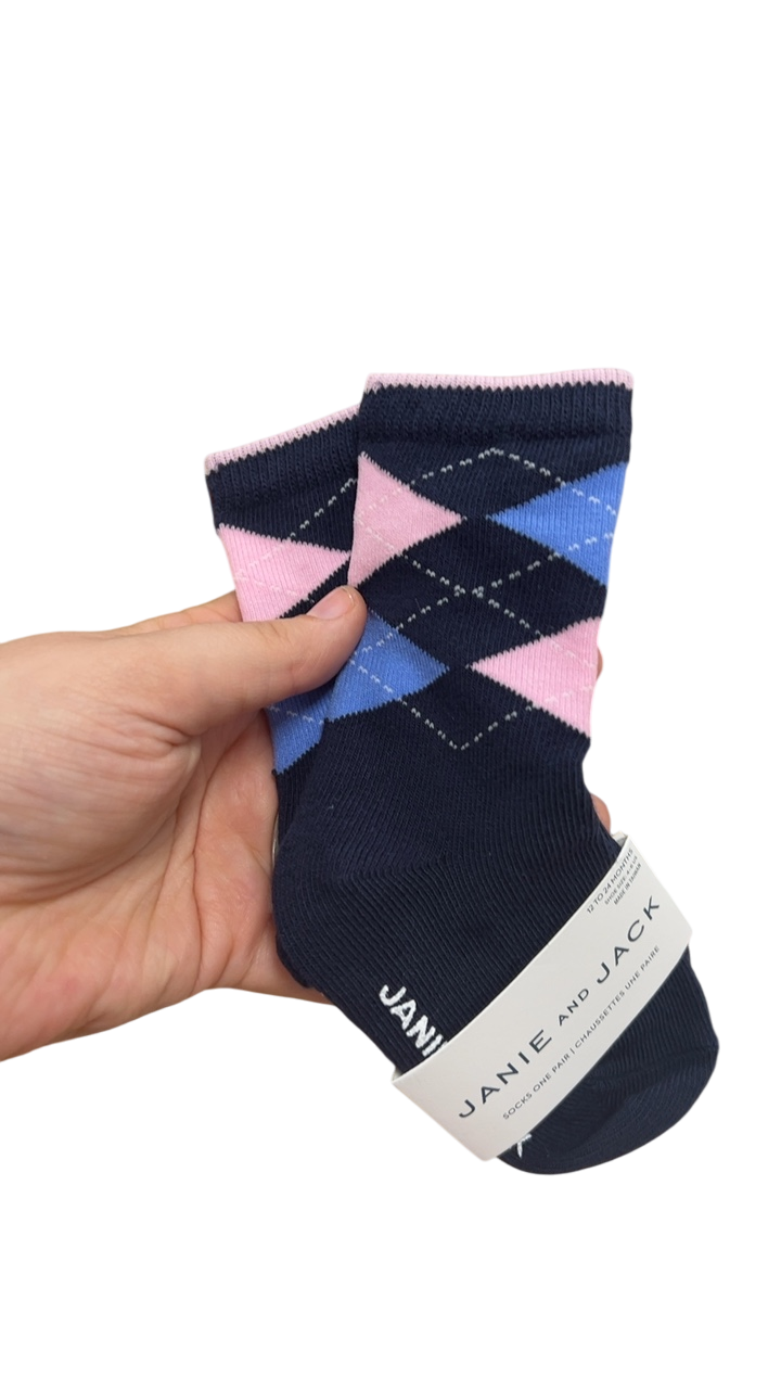 Janie and Jack Socks YOUTH 12-24m Navy blue, Pink, Light blue