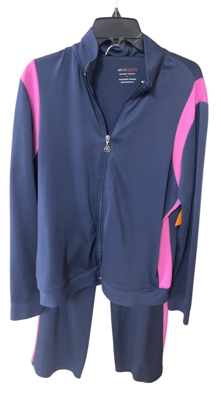 NY&C sport Tracksuit 2 piece Set Large Navy Blue with Pink accents