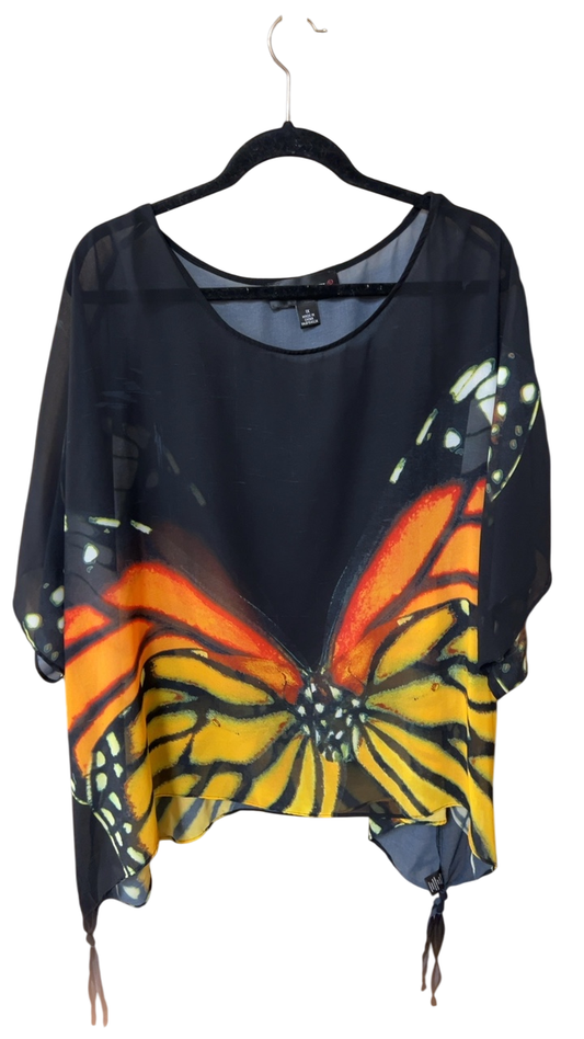 Butterfly Sheer Top 1X Black, Orange, Yellow