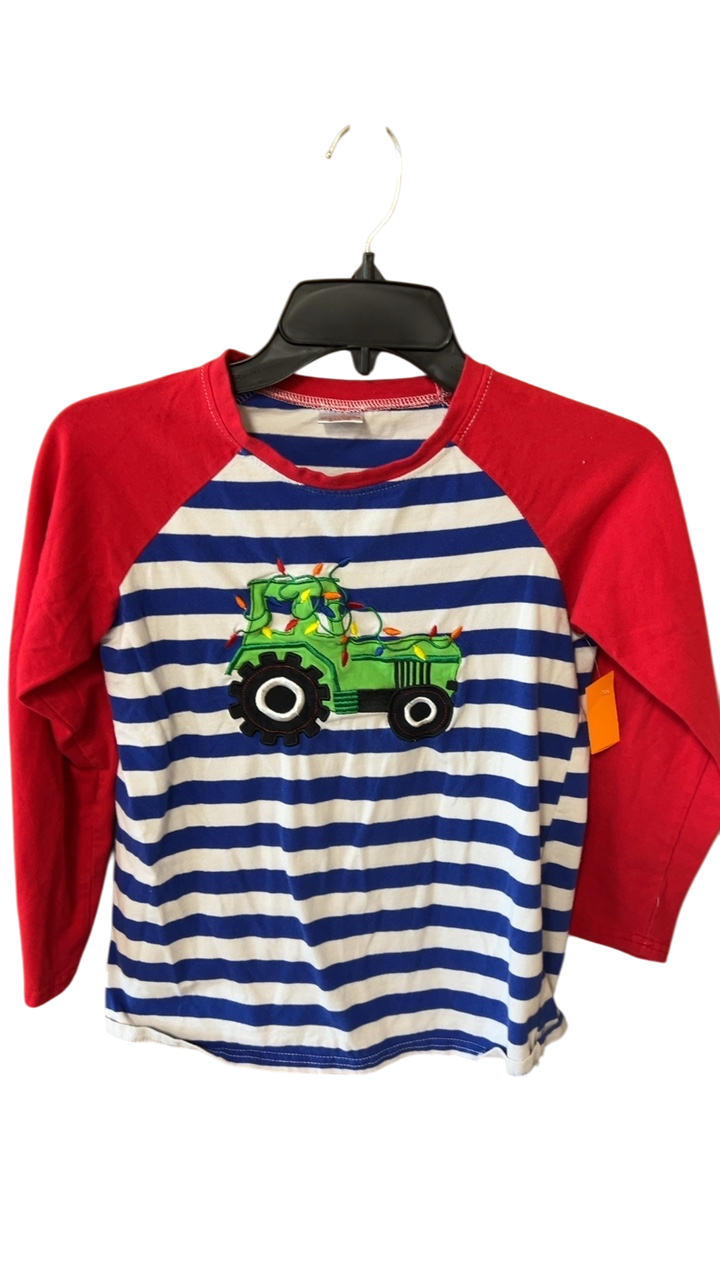 Christmas T-Shirt YOUTH 8 White and Blue Stripes with Red Sleeves