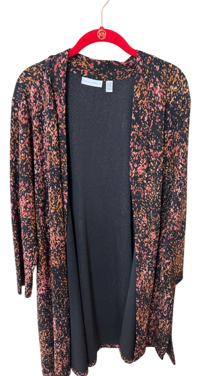 Susan Graver Blazer 2X Multicolored (predominantly black with pink and orange speckles)
