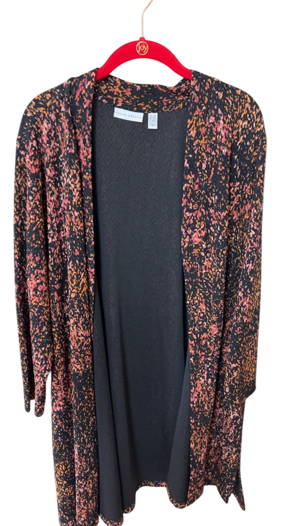 Susan Graver Blazer 2X Multicolored (predominantly black with pink and orange speckles)