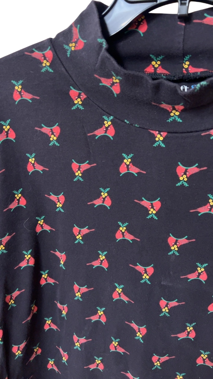 Unknown Turtleneck Sweater 3X Navy blue with pink, yellow, and green print