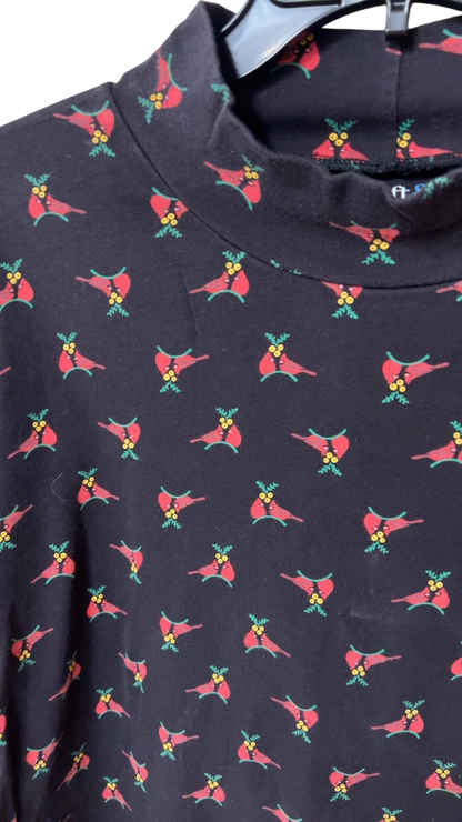 Unknown Turtleneck Sweater 3X Navy blue with pink, yellow, and green print