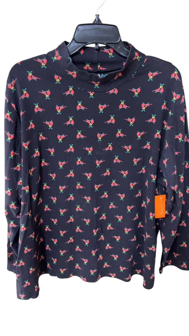 Unknown Turtleneck Sweater 3X Navy blue with pink, yellow, and green print