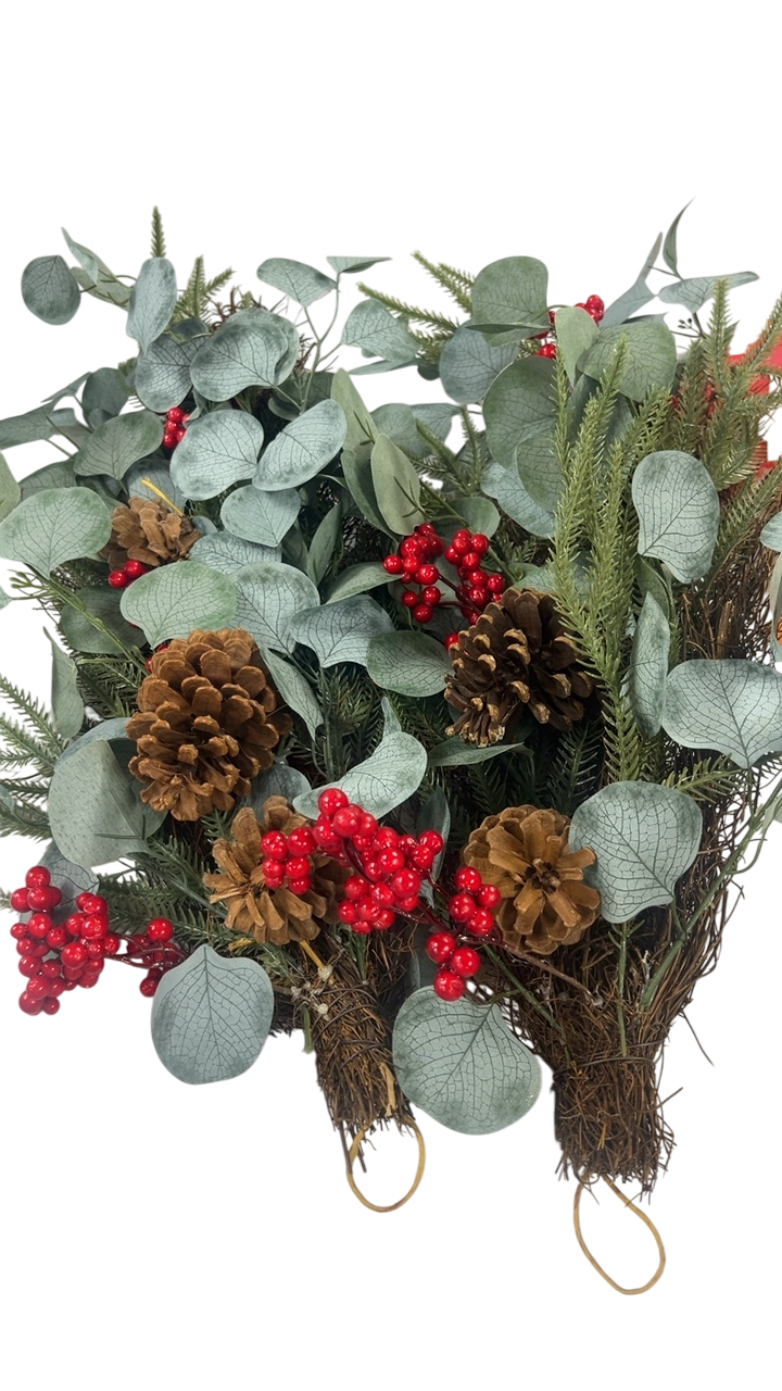 Set of 2 Generic Decorative Wreath Green, Brown, Red
