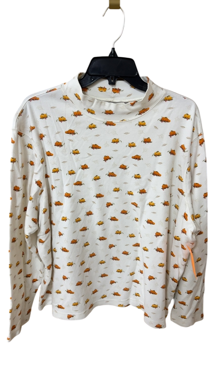 Turtle Neck Sweater 3X White with orange and yellow beetle pattern