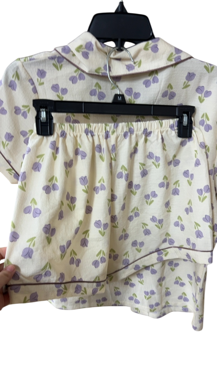 Unknown PJ Set Medium Cream with purple and green