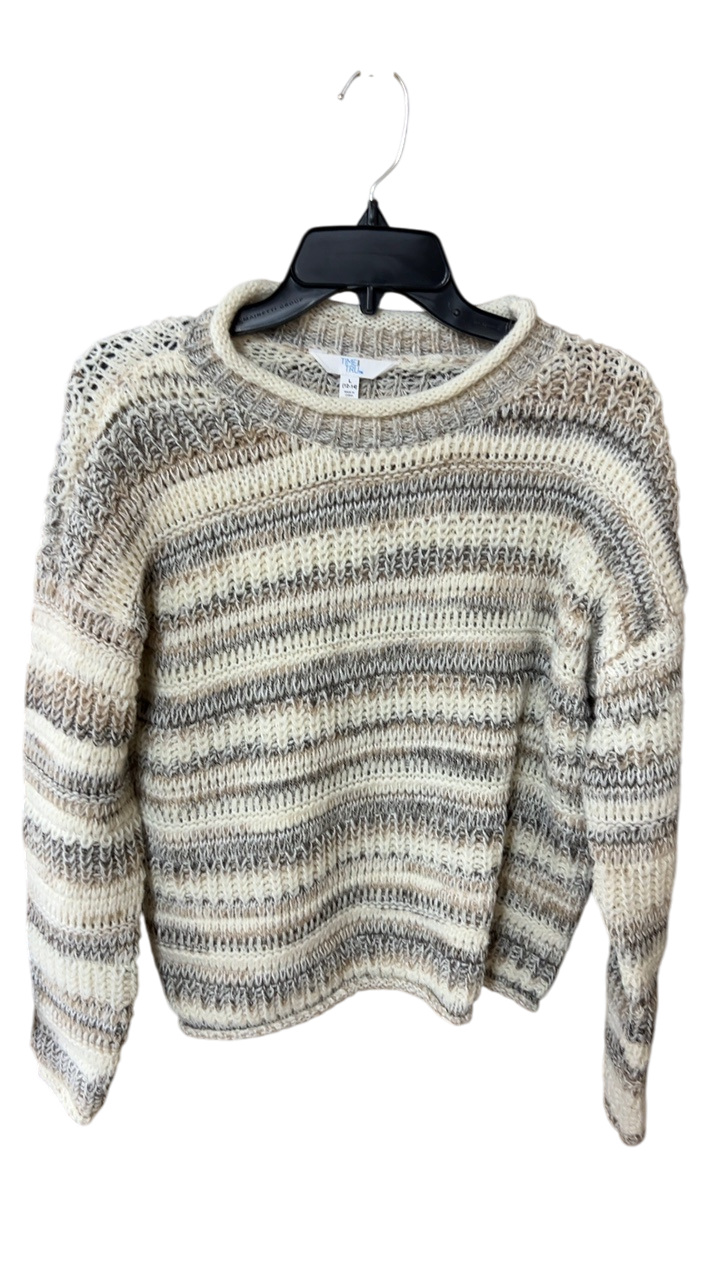 Time & Tru Sweater Large Beige with brown and gray stripes