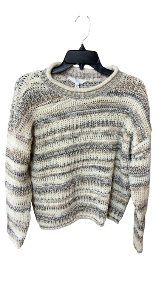 Time & Tru Sweater Large Beige with brown and gray stripes