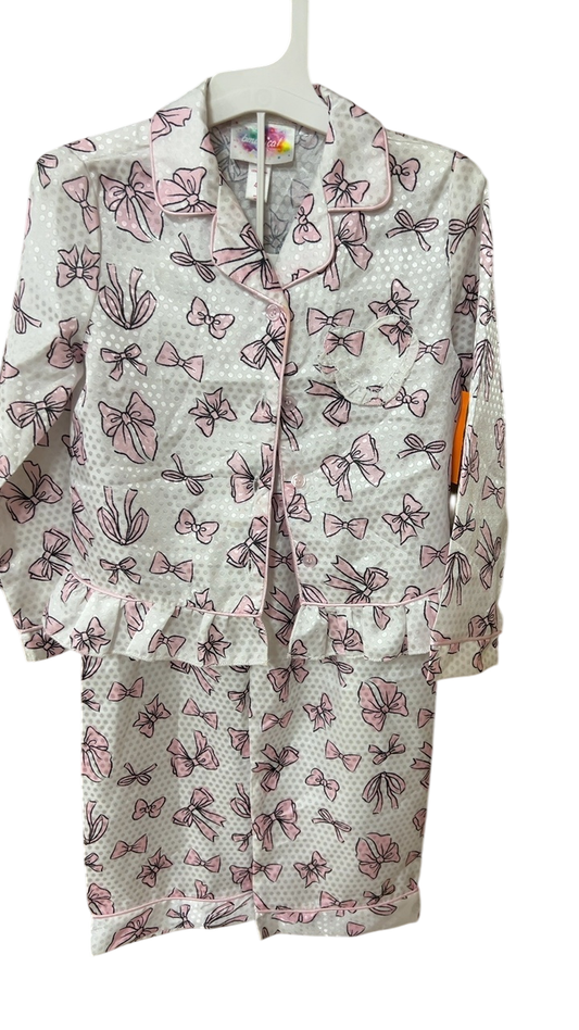 Bambi Cal Pajama Set YOUTH 4 White with pink and black bow prints