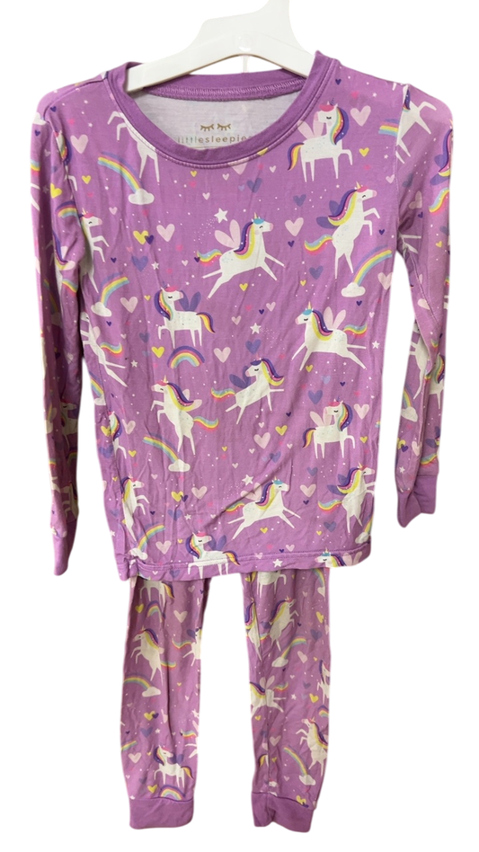 littlesleepies PJ Set YOUTH 4 Purple with multicolored unicorns and rainbows
