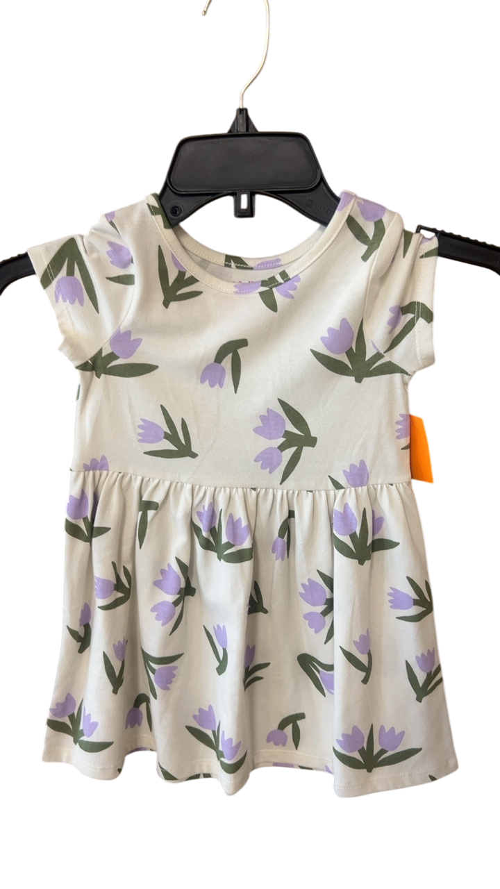 Cat & Jack Dress YOUTH 3t Beige with purple and green floral print