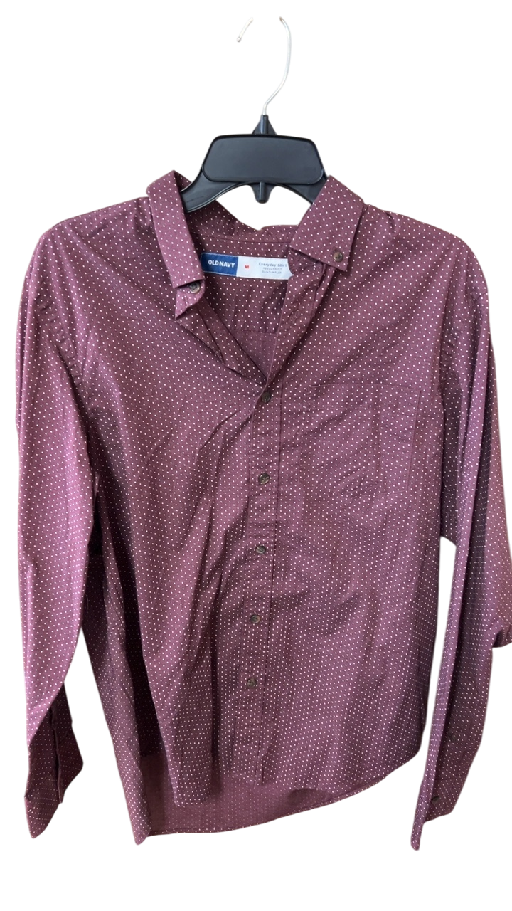 OLD NAVY Shirt MENS MEDIUM Maroon with white polka dots