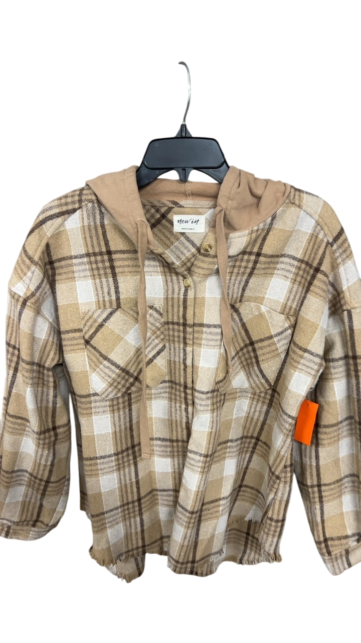 new in Hoodie Small Beige and brown plaid