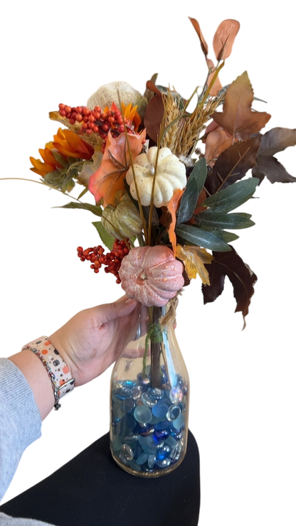 Decorative Arrangement Mixed autumnal shades (orange, brown, green, cream, pink)