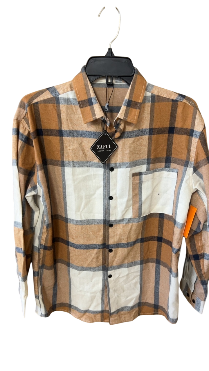 Zaful Shirt Large Tan, cream, gray, navy