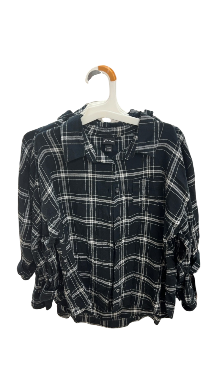 Art Class Shirt YOUTH 6/7 Black with white plaid pattern