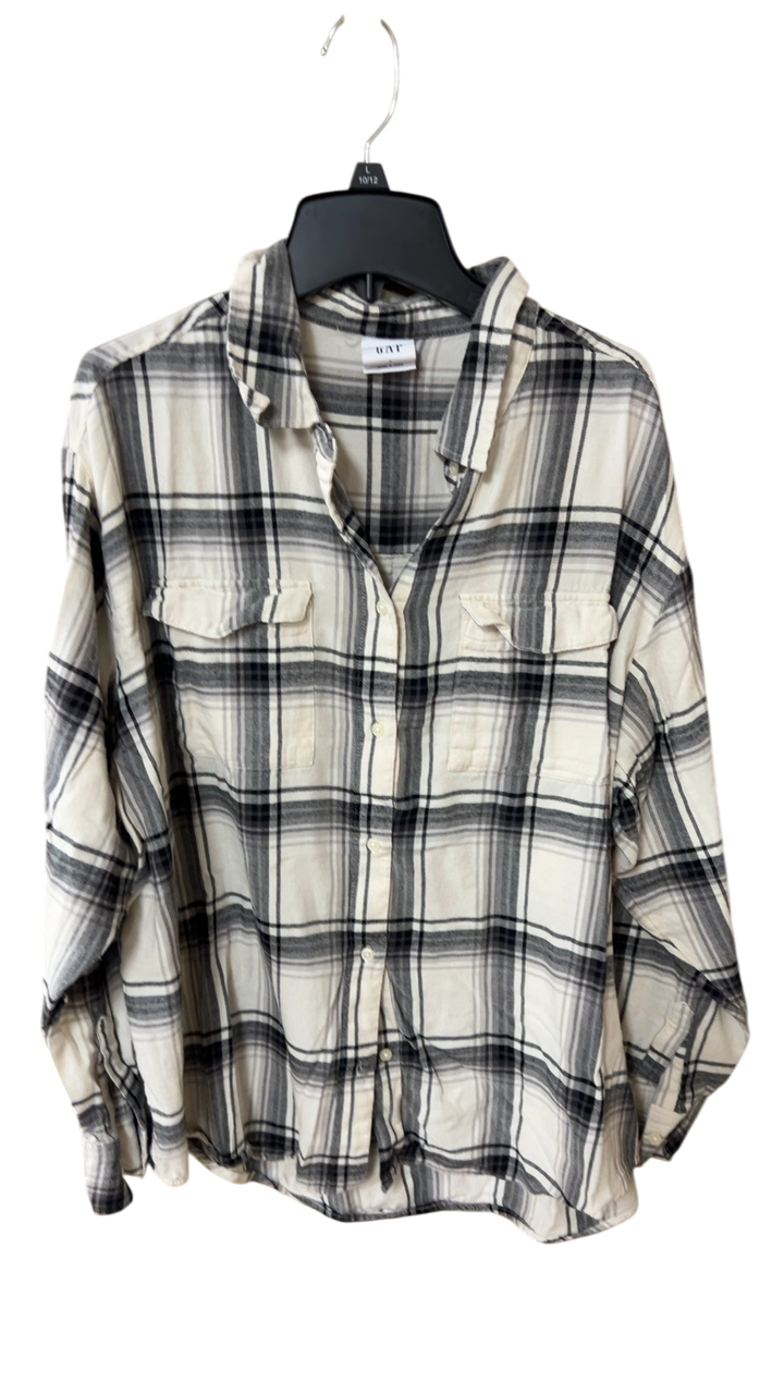 Gap Shirt Large Beige with black and gray plaid pattern