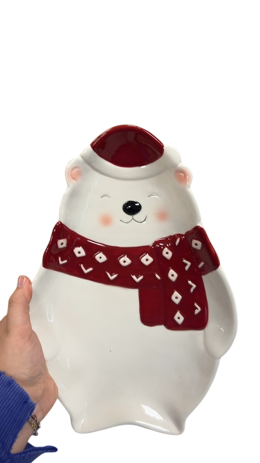 Polar Bear Decorative Plate White and Red