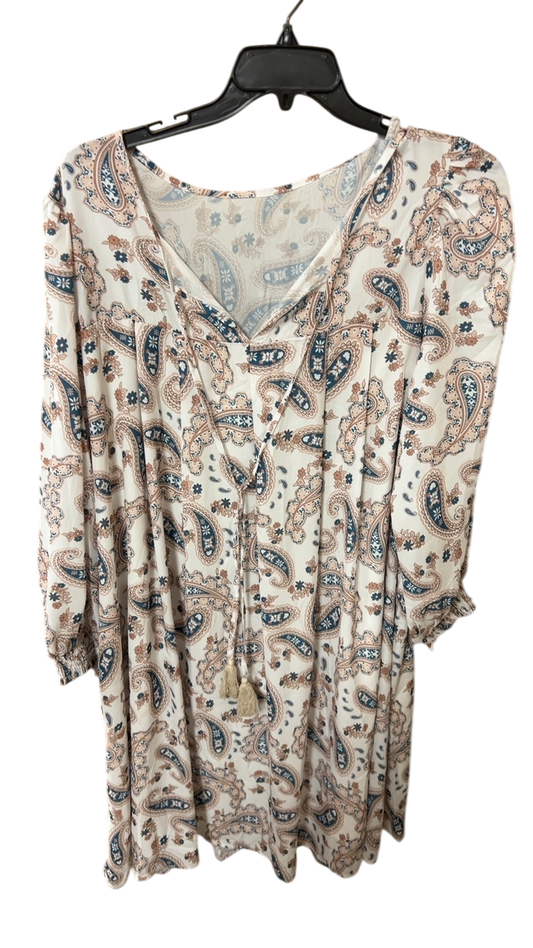 Dress 3X Cream with Paisley print in Blue and Brown