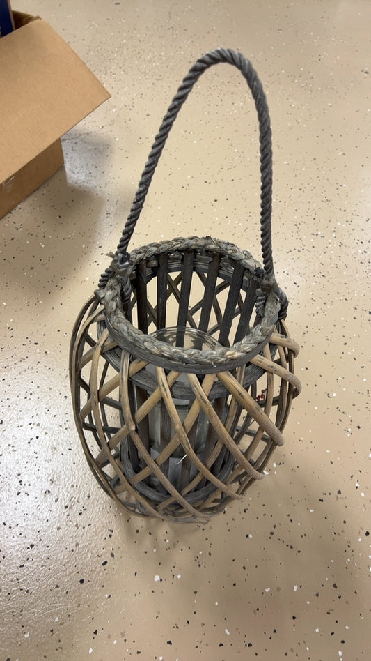 Glass Lantern Gray/Beige