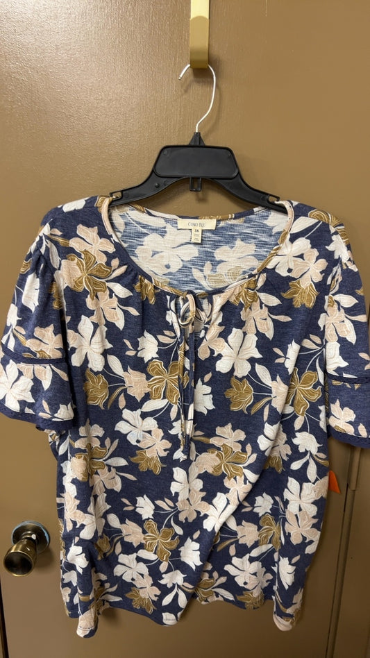 Como Blu Blouse 3XL Navy blue, beige, and white