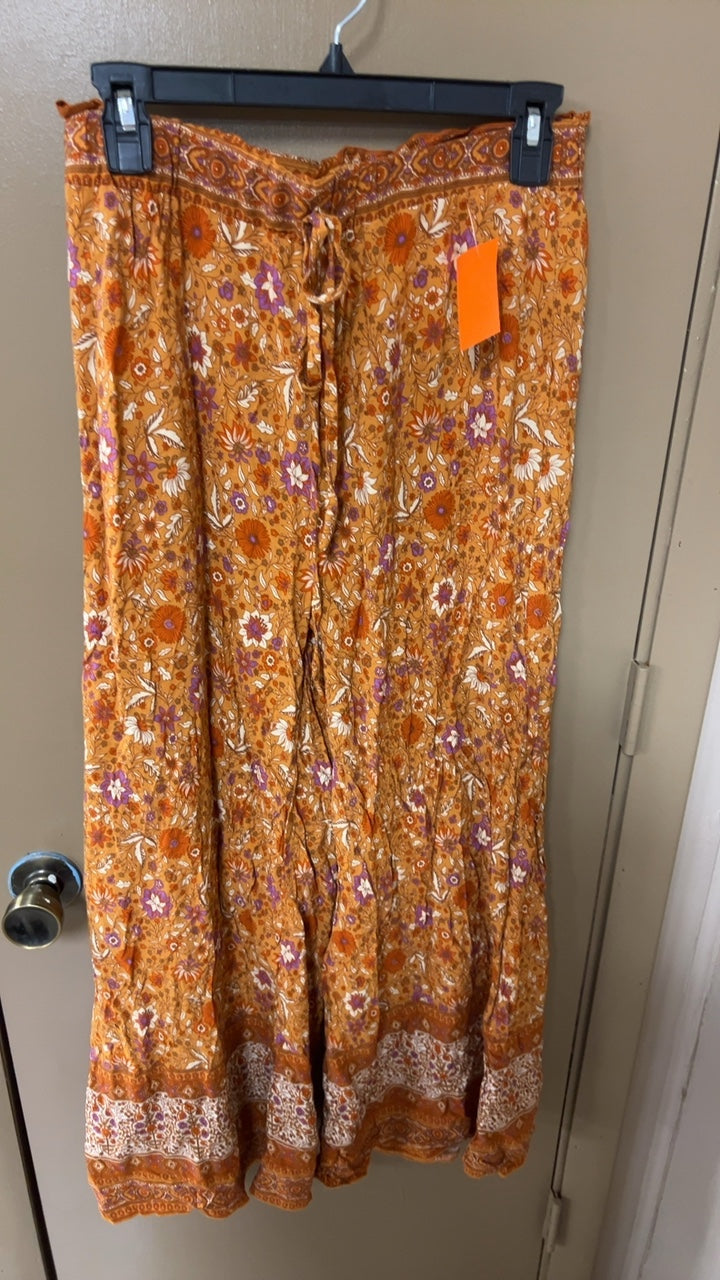 Pants Large Orange with multicolor floral pattern