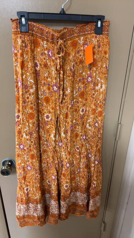 Pants Large Orange with multicolor floral pattern