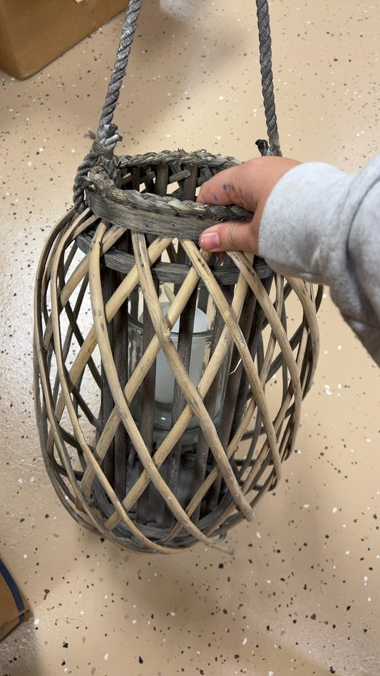 Glass Lantern Gray/Beige