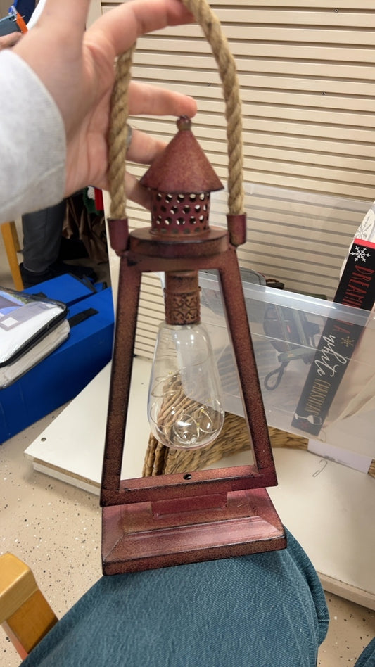 Glass Lantern Rusty red