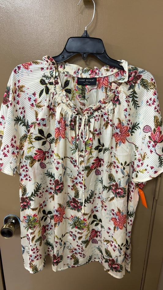 LANE BRYANT Blouse 22/24 Cream with pink, green, and brown floral print