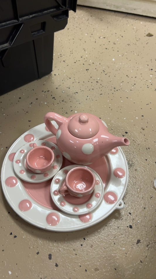 Kids Tea Set Pink and White