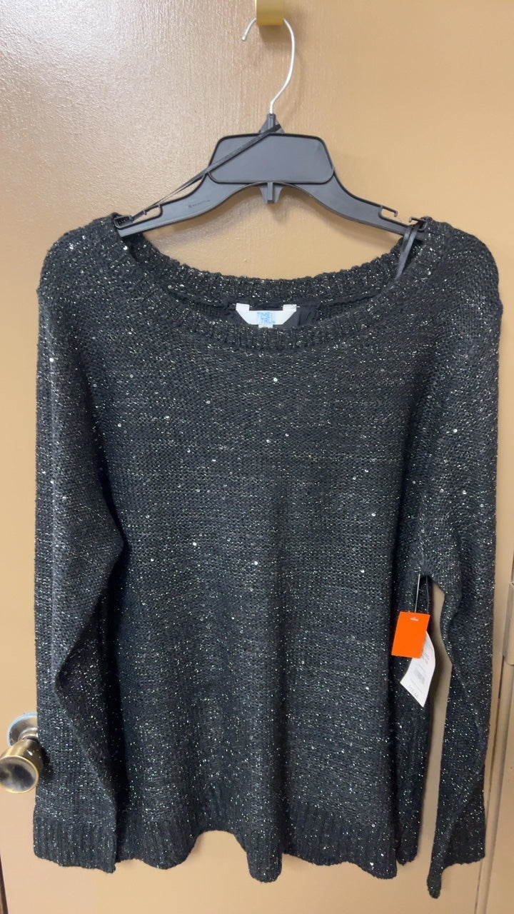 Time and Tru Sweater XL Black with silver glitter