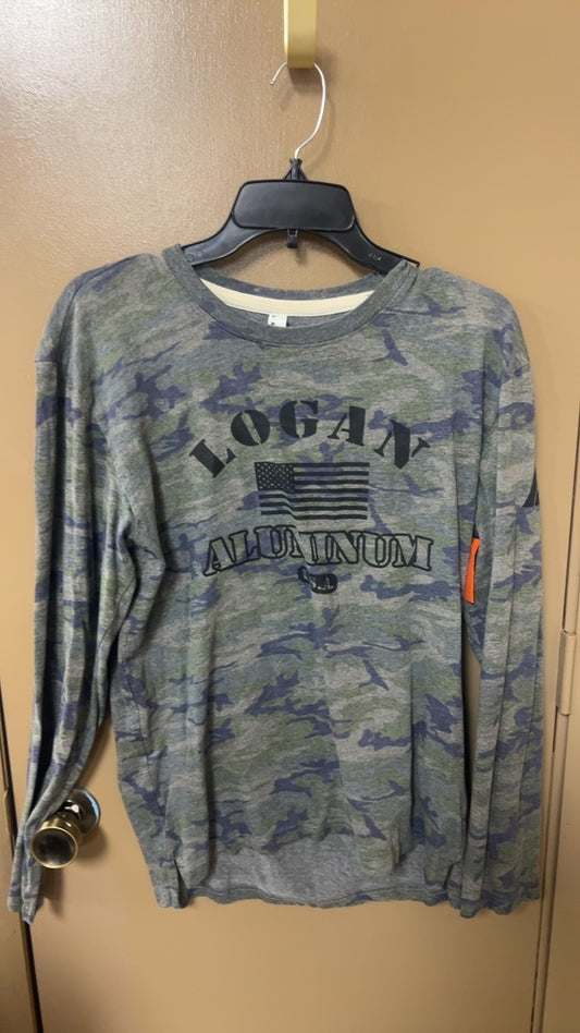 Long Sleeve T-Shirt Medium Gray with Blue Camouflage Pattern