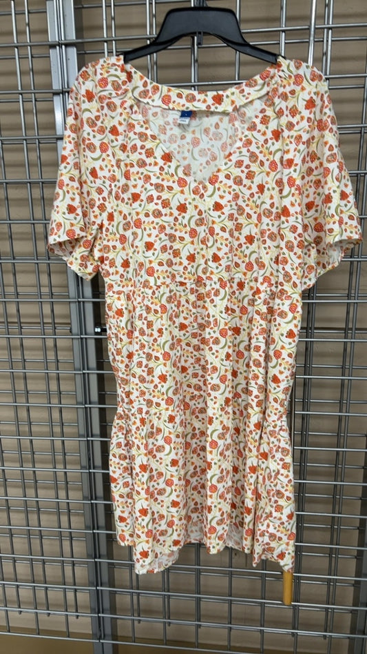 Old Navy Dress Large Cream with orange and green floral pattern